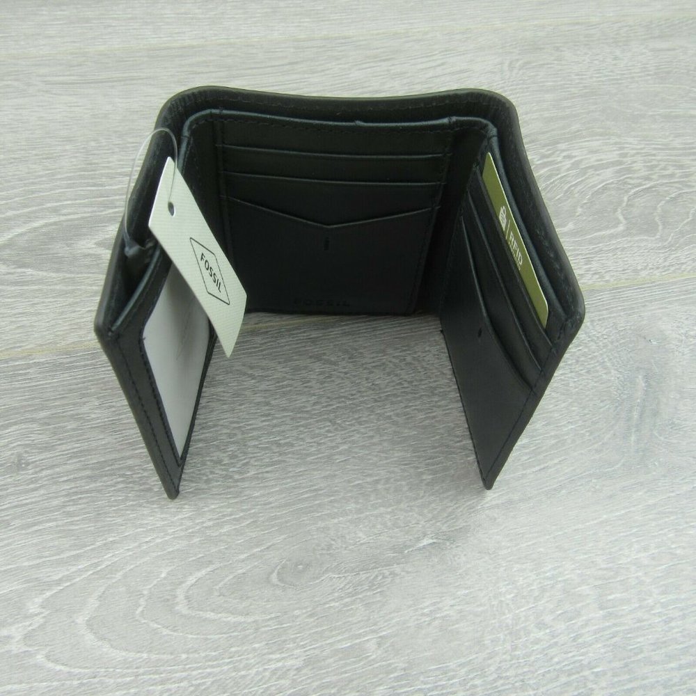 Fossil Allen Trifold RFID Black Leather Mens Wallet NEW - Picture 6 of 11